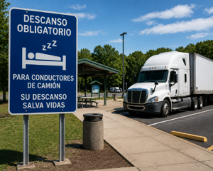 Señal de descanso obligatorio para conductores de camión en un área de parada segura